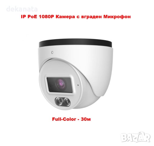 IP PoE Куполна TVT Камера 1080P 2Mp 2.8mm Full-Color-30м с вграден Микрофон, снимка 1