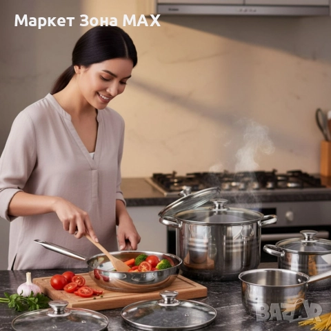 Комплект съдове от неръждаема стомана – 12 части - Готви като професионалист у дома, снимка 4 - Съдове за готвене - 52931157