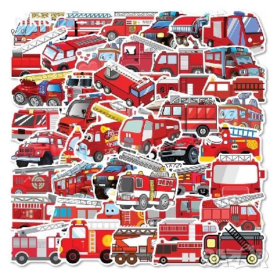 50 бр Пожарна пожарникарска кола самозалепващи лепенки стикери за украса декор, снимка 7 - Други - 43976484