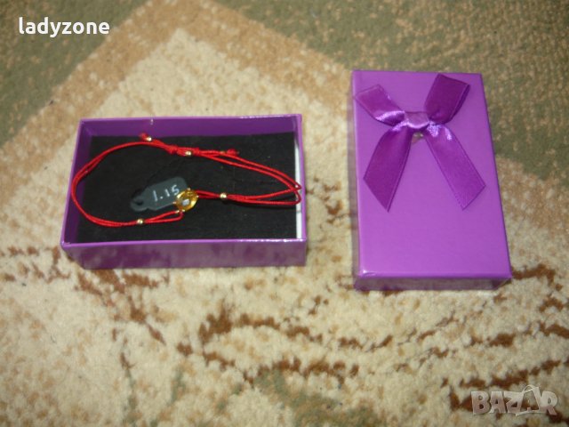 Златна гривна с червен конец и камък Цитрин, снимка 4 - Гривни - 32371566