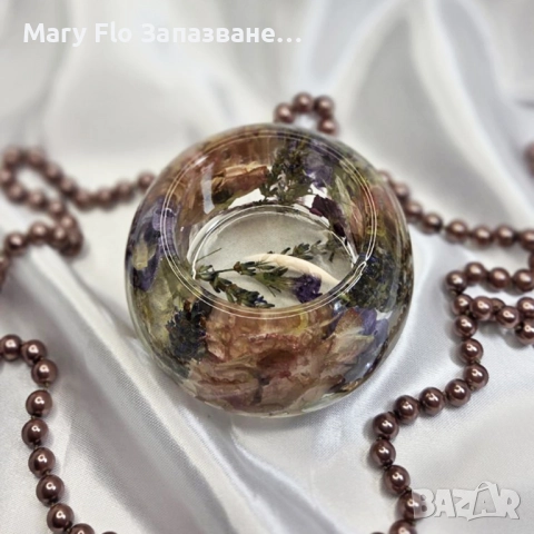 Кутийка за бижута/ свещник от епоксидна смола и вечни естествени цветя