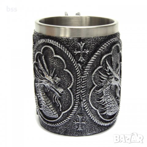 Код 95621 Стилна чаша от полирезин и метал с релефни декорации - дракон, снимка 2 - Чаши - 37044093