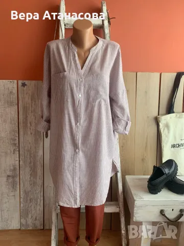 🤎🤍🤎 Дълга памучна риза ба райета🍍 м/л/хл🍋, снимка 1