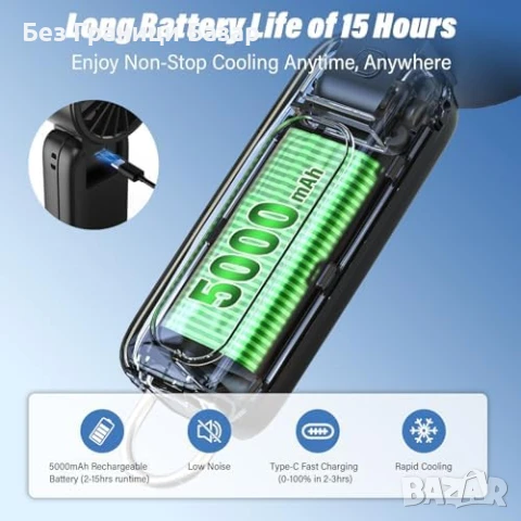 Нов Преносим Ръчен Вентилатор 5000mAh, 6 скорости, USB, LED дисплей, снимка 3 - Друга електроника - 50636858