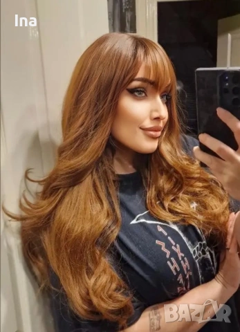 Червеникаво кестенява перука, снимка 2 - Аксесоари за коса - 53165164