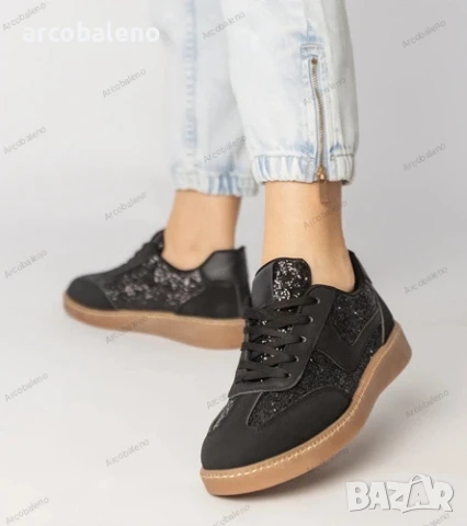 Черни дамски маратонки, украсени с брокат Likana, снимка 5 - Маратонки - 51098581