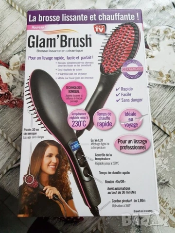 Четка за изправяне и изсушаване с LCD дисплей и 3D керамични цилиндри