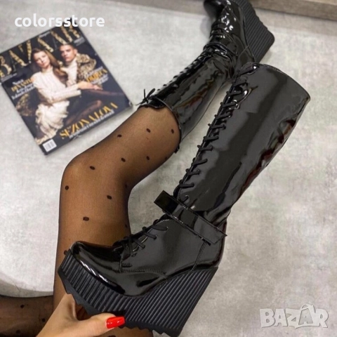 Ботуши на платформа - черен лак - 1905