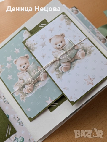 Детски ръчно изработен албум за снимки зелени мечета, подарък за погача, подарък за дете, рожден ден, снимка 14 - Други - 53428166