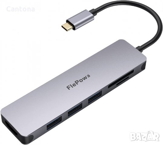 USB C Hub 6-в-1 FLEPOW, 4K HDMI, 3 USB 3.0 порта, SD / Micro SD четец на карти, снимка 2 - Други - 34749542