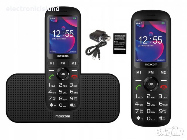 Мобилен телефон MaxCom MM740, Dual SIM, Black + док блутут колонка за  зареждане с FM радио в Телефони с две сим карти в гр. София - ID39811464 —  Bazar.bg