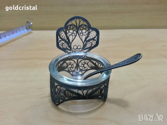 Стар руски съд за хайвер солница филигран , снимка 5 - Антикварни и старинни предмети - 49601069