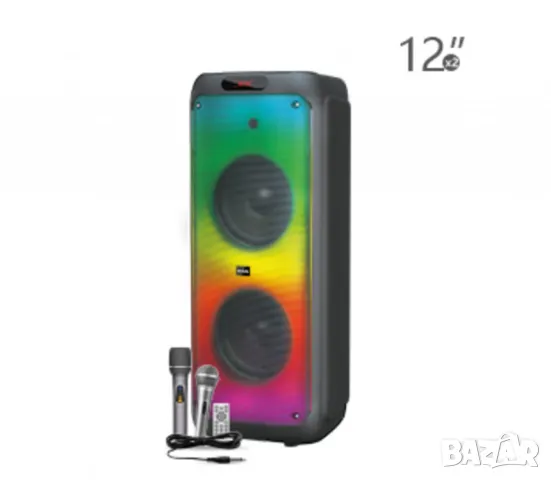 Мощна аудиосистема 12"х2 с два микрофона BTS-1938, снимка 1