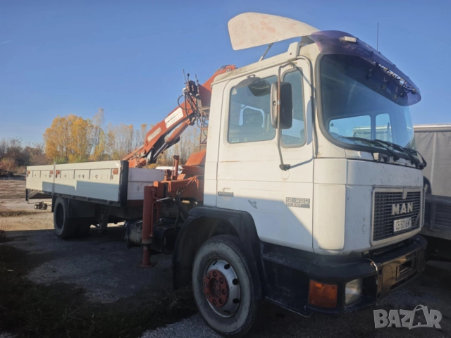 Ман 12.222 с кран Майлер 2.8 тона 12 метра и каросерия с пътеки за коли и техника, снимка 4 - Камиони - 52409852