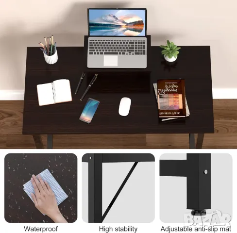 Бюро с подвижна стойка за монитор, черна офис маса, бюро за компютър, снимка 4 - Бюра - 49563680