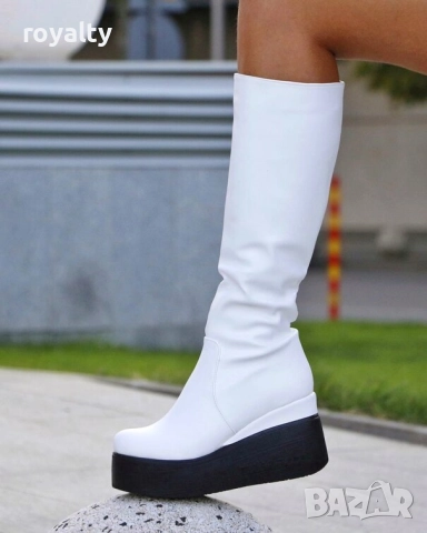 Ботуши на платформа - бяла кожа с черно ходило, снимка 2 - Дамски ботуши - 52282378