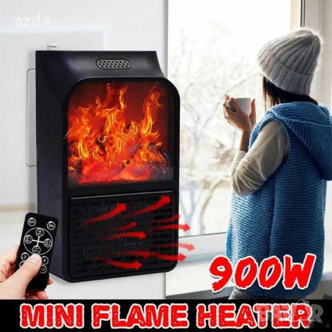 Портативна мини печка с ефект пламък Flame Heater 900W с дистанционно, снимка 1 - Печки, фурни - 32626642