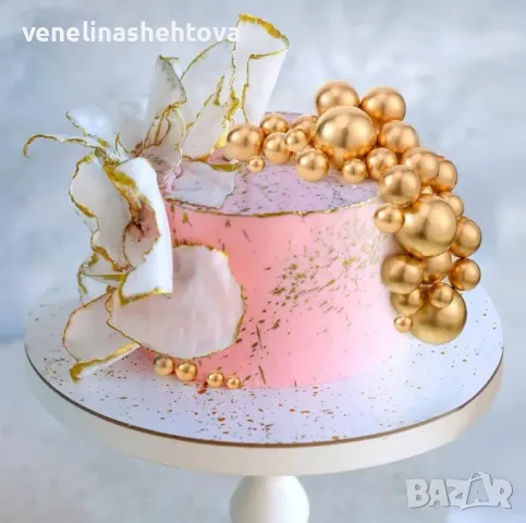 108 броя топчета топки на тел златисти от стиропор за декорация на торта , снимка 3 - Други - 49247726