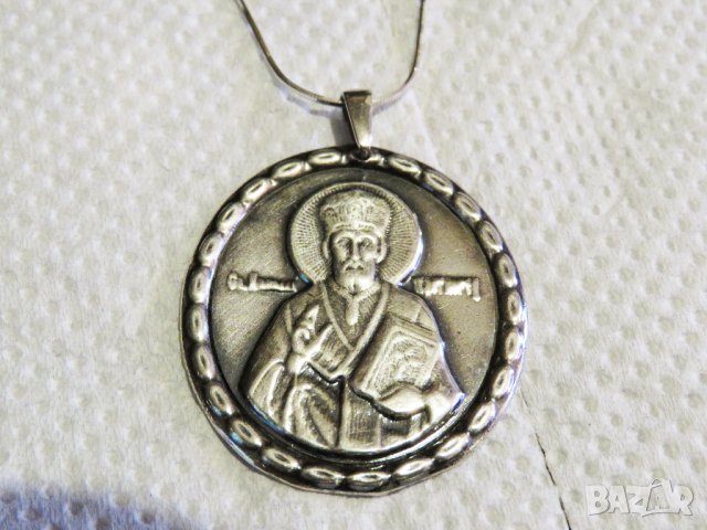 сребърен медальон Свети Николай Чудотворец, икона Свети Николай Чудотворец сребърна икона сребро, снимка 3 - Колиета, медальони, синджири - 33292767