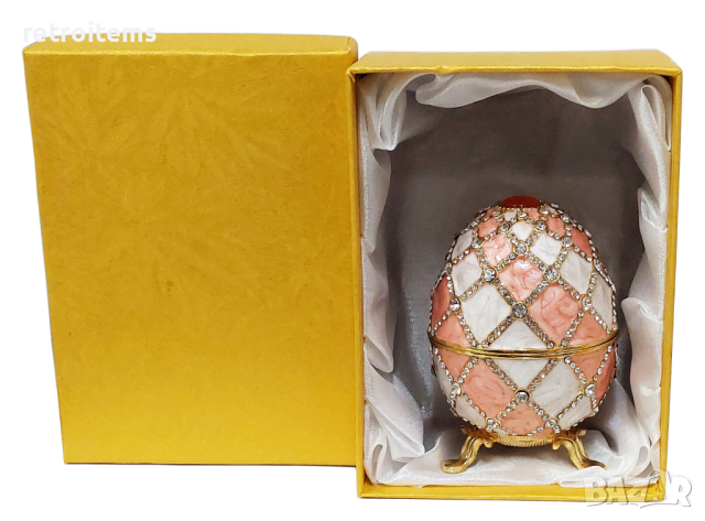 Фаберже стил, яйце-кутийка за бижута, инкрустирана с кристали, в луксозна подаръчна кутия., снимка 5 - Декорация за дома - 37922284