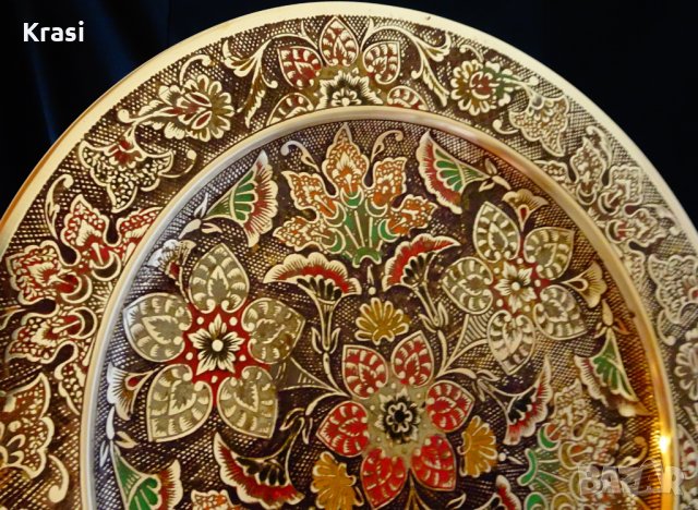 Бронзов поднос,плато цветен клетъчен емайл. , снимка 2 - Антикварни и старинни предмети - 26984541