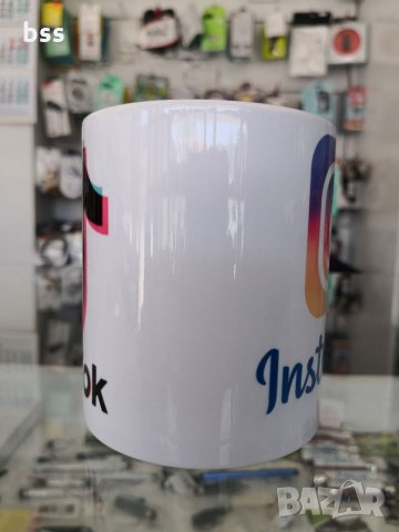 Бяла порцеланова чаша с логото на Tik Tok и Instagram, снимка 2 - Чаши - 32980305
