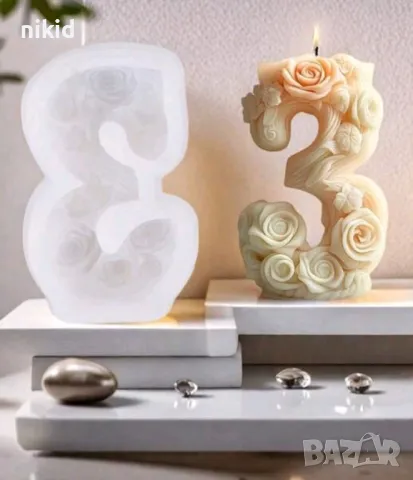 Голяма Цифра число 3 с цветя силиконов молд форма фондан шоколад гипс декор свещ