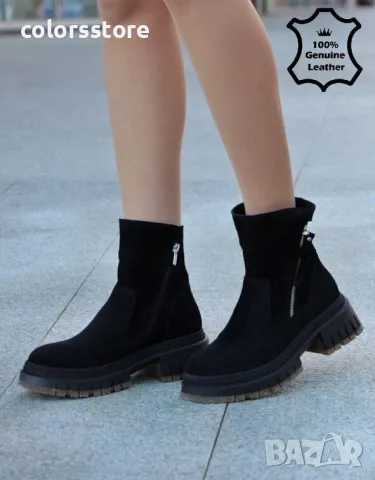 Равни боти - черен ЕСТЕСТВЕН велур - 36700, снимка 2 - Дамски боти - 48427653