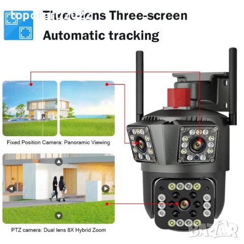 Смарт камера 220V с 3 обектива • Нощно виждане • Завъртане • V380 Pro, снимка 3 - Друга електроника - 52985412