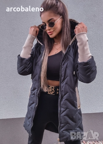 Ватирано дамско яке с качулка и декоративни ръкави, снимка 7 - Якета - 51781916