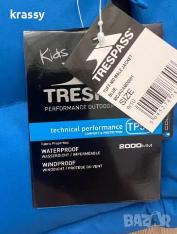 НОВО детско непромукаемо и ветроустойчиво яке с качулка Trespass (размер 9-10 години), снимка 5 - Детски якета и елеци - 43439133