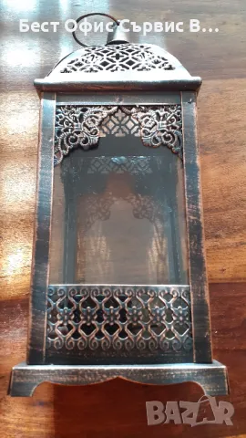 фенер метален ретро антикварен, за свещ кандило и други, метал състарено злато и стъкла, снимка 6 - Антикварни и старинни предмети - 48564853