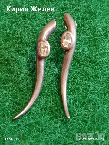 Елегантни сребърни обеци с нежна извивка и инкрустирани кристали 27231, снимка 2 - Обеци - 52863855