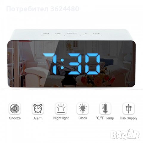 Настолен LCD дигитален часовник с термометър и огледално покритие на дисплея, снимка 7 - Други - 40040666