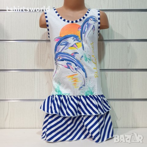 Нова детска моряшка рокля с трансферен печат Делфинчета, два модела, снимка 4 - Детски рокли и поли - 29030096