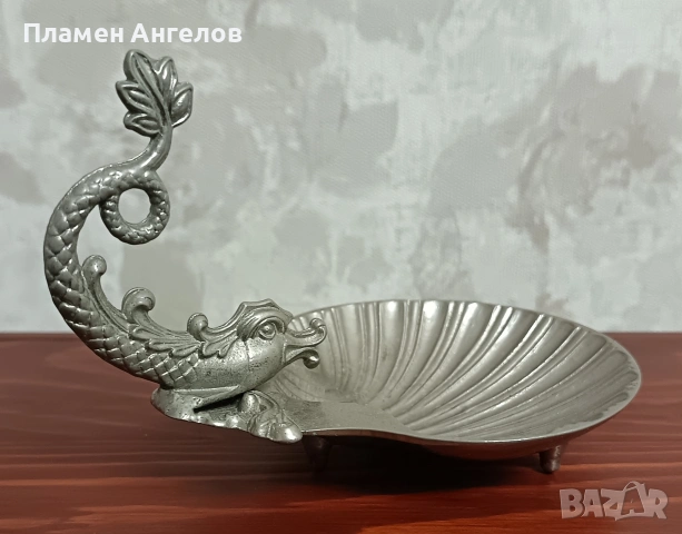 Месингов, бронзов съд, купа, пепелник със форма на мида, снимка 5 - Антикварни и старинни предмети - 53290052