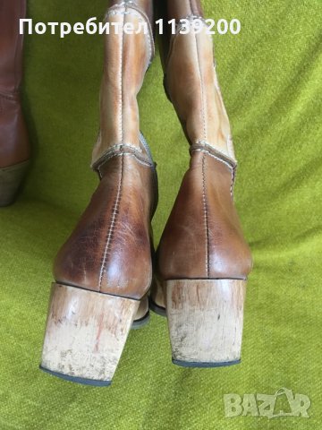 Дамски ботуши 37 тип каубойски бохо естествена кожа бежово и кафяво, снимка 5 - Дамски ботуши - 34943462