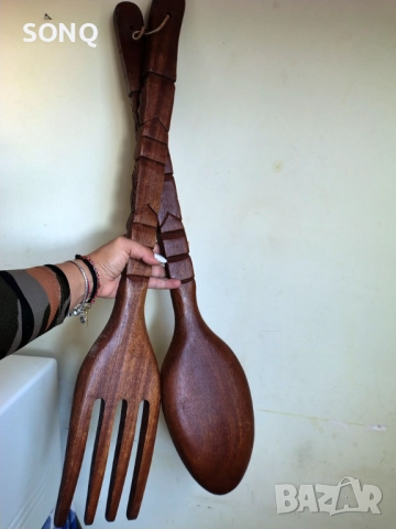 Много,Много Голями Вилица И Лъжица-Дърворезба, снимка 6 - Декорация за дома - 51780146