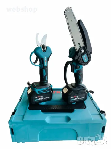 Комплект 2в1 акумулаторна безчеткова лозарска ножица и резачка-трион за клони 15 см. с маслен филтър, снимка 4 - Други инструменти - 50028596