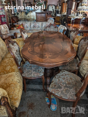 Бароков трапезен комплект маса с шест стола , снимка 7 - Маси - 52814578