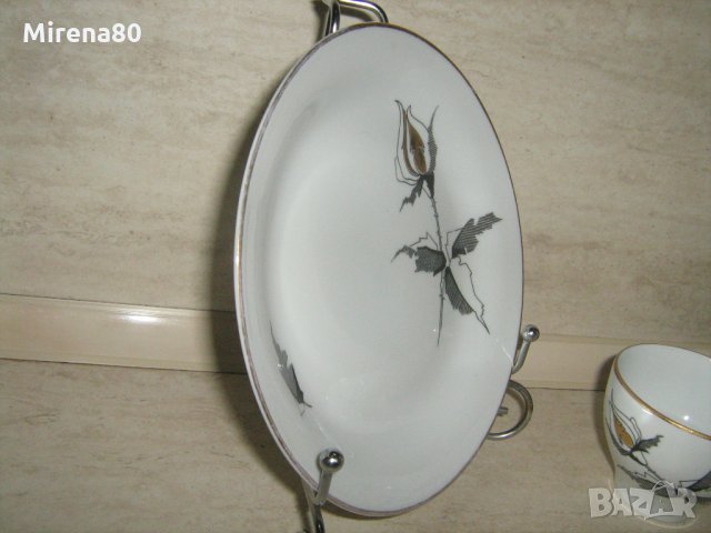 Троен сет черна роза - костен порцелан !, снимка 5 - Сервизи - 33348830