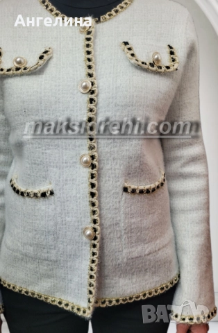 Дамска жилетка тип сако с пухкава текстура и ламена нишка., снимка 5 - Жилетки - 52386515