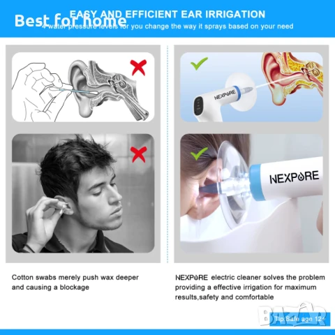 NEXPURE Комплект за почистване на ушна кал, 4 режима , воден спрей, 5 накрайника, снимка 3 - Други - 50629380