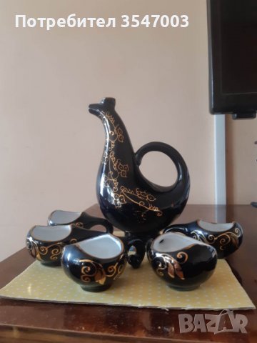 Рядка находка. Винтидж комплект от 5 чаши и стомна  Black Ceramic , снимка 2 - Антикварни и старинни предмети - 39646472
