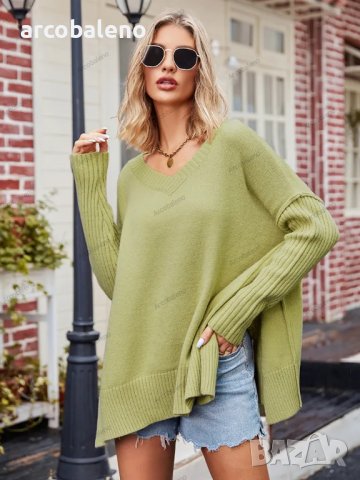 Дамски моден с голям размер секси пуловер с V-образно деколте, 3цвята - 023, снимка 6 - Блузи с дълъг ръкав и пуловери - 43204735