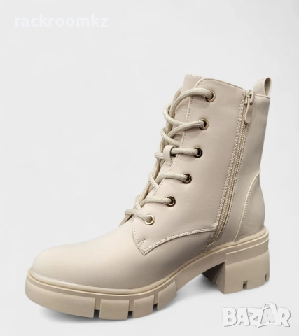 Дамски боти с цип и връзки в бежово B4170-2 beige, снимка 2 - Дамски боти - 52469908