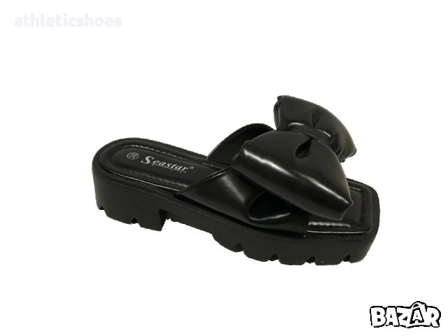 Дамски кожени чехли на платформа с панделка, снимка 3 - Чехли - 37256245