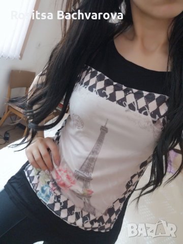 Черна тунина с айфелова кула, М размер, снимка 5 - Туники - 28823589