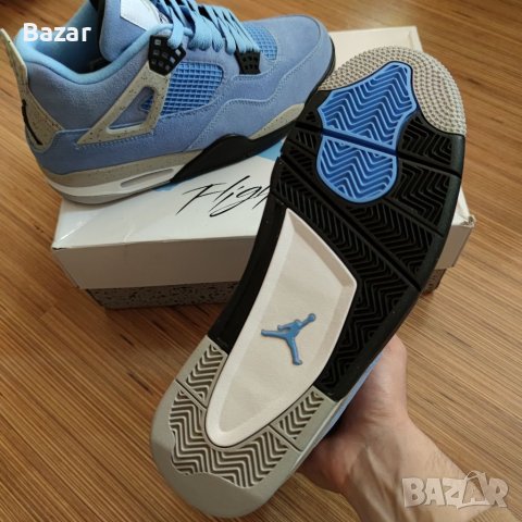 Нови Мъжки Обувки Nike Air Jordan Retro 4 UNC University Blue Сини Кецове Маратонки Размер 43, снимка 12 - Други - 39632515