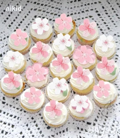 Вишнев цвят ядивни цветя вафлена хартия пъстроцветни за консумация украса на торта и мъфини, снимка 2 - Други - 50833970